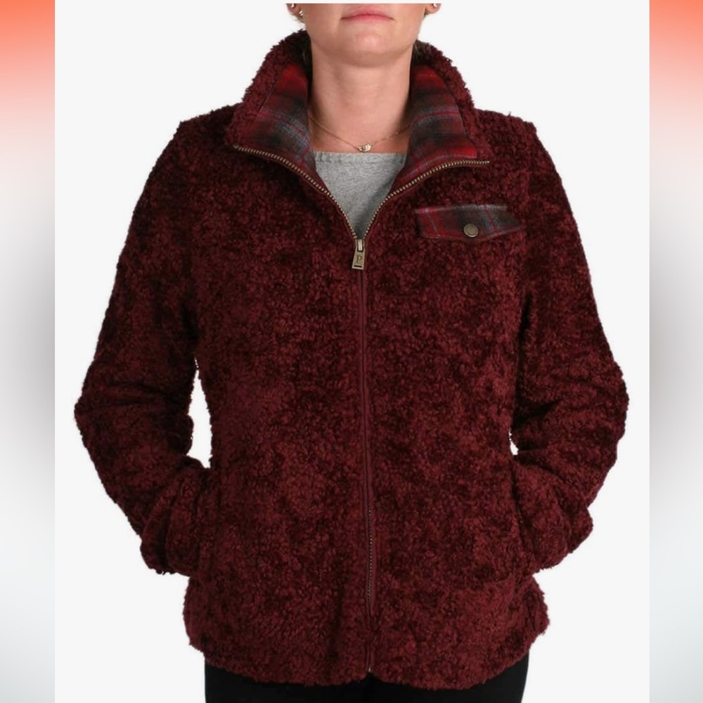 Pendleton Fuzzy Hi-Pile Fleece Full-Zip Teddy Jacket Maroon Women's M‎